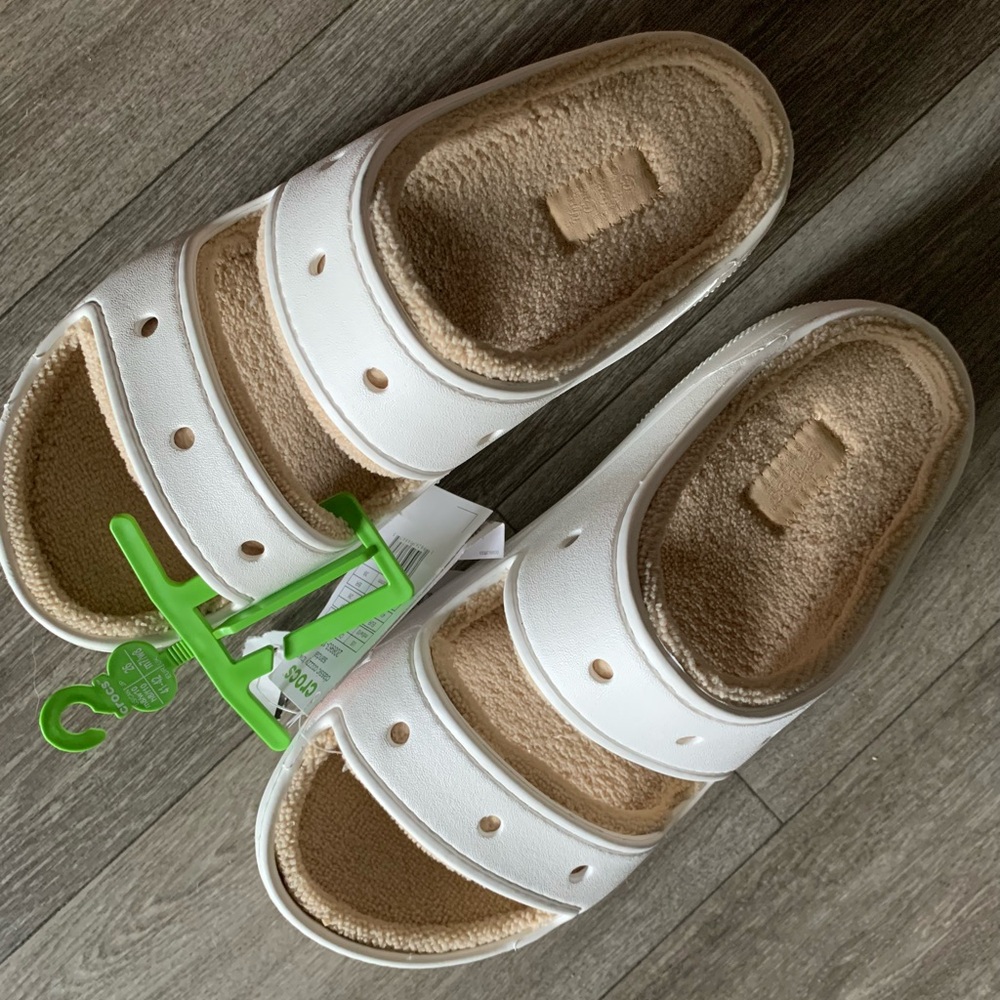 CROCS White and Tan Sandals